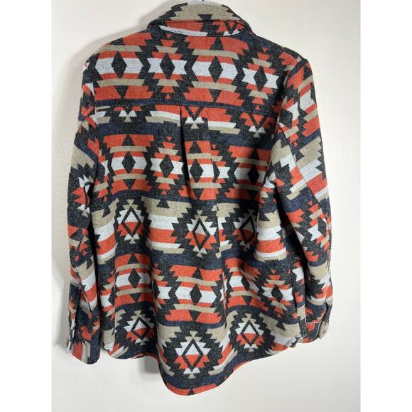 Aztec Western Printed Button-Down Oversized Flannel Shacket Jacket - Picture 3 of 8